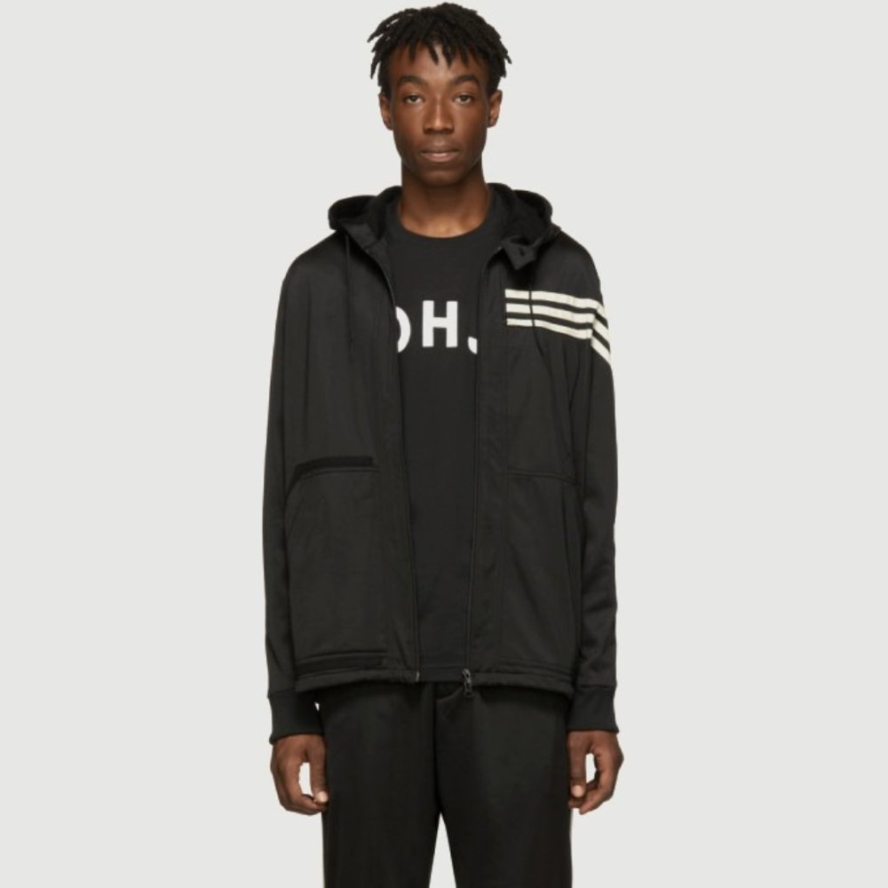 Y3 Black 3-Stripes Hooded Track Jacket (M)